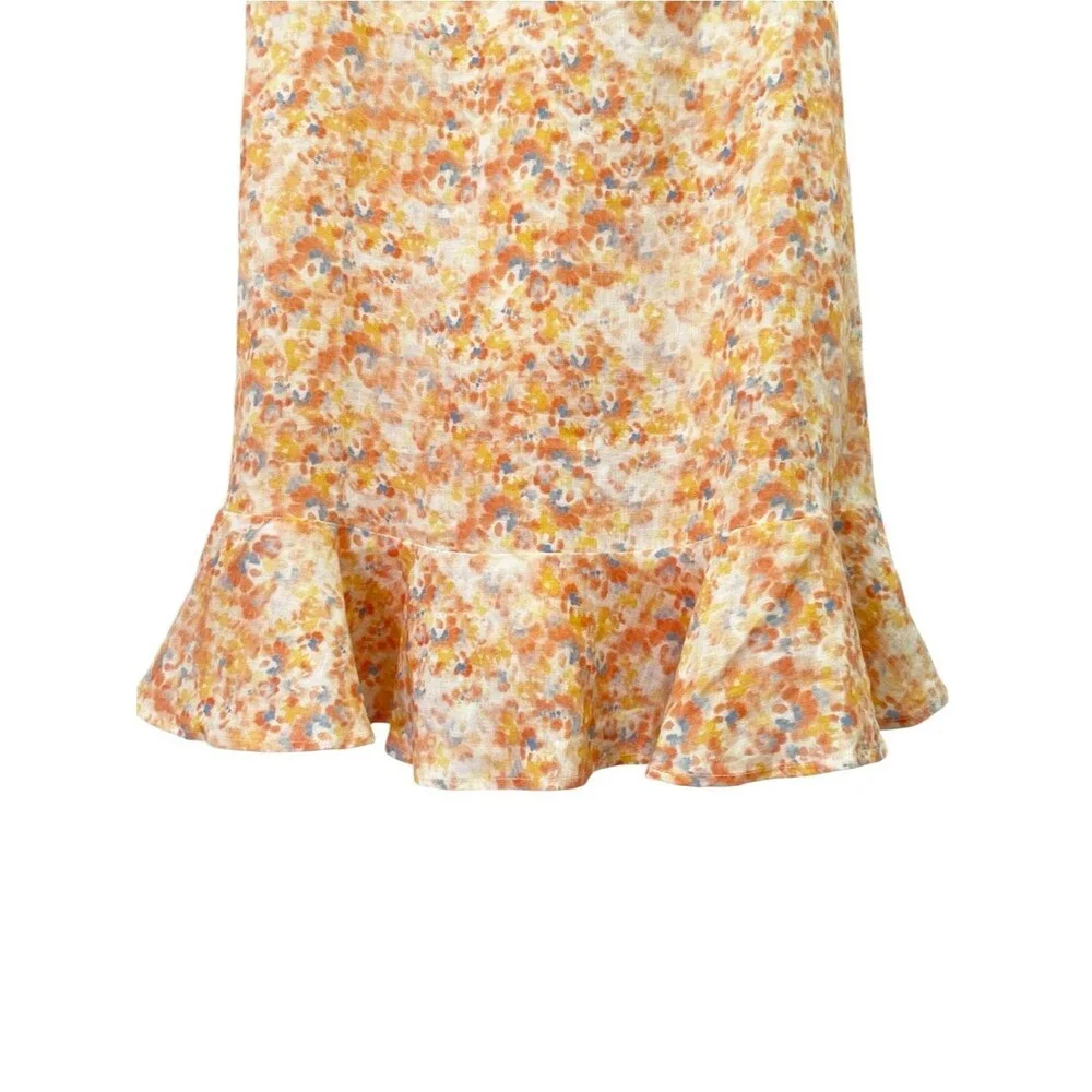 NWT Cloth & Stone Linen Floral Mini Dress Small Anthropologie Tie Strap Smocked